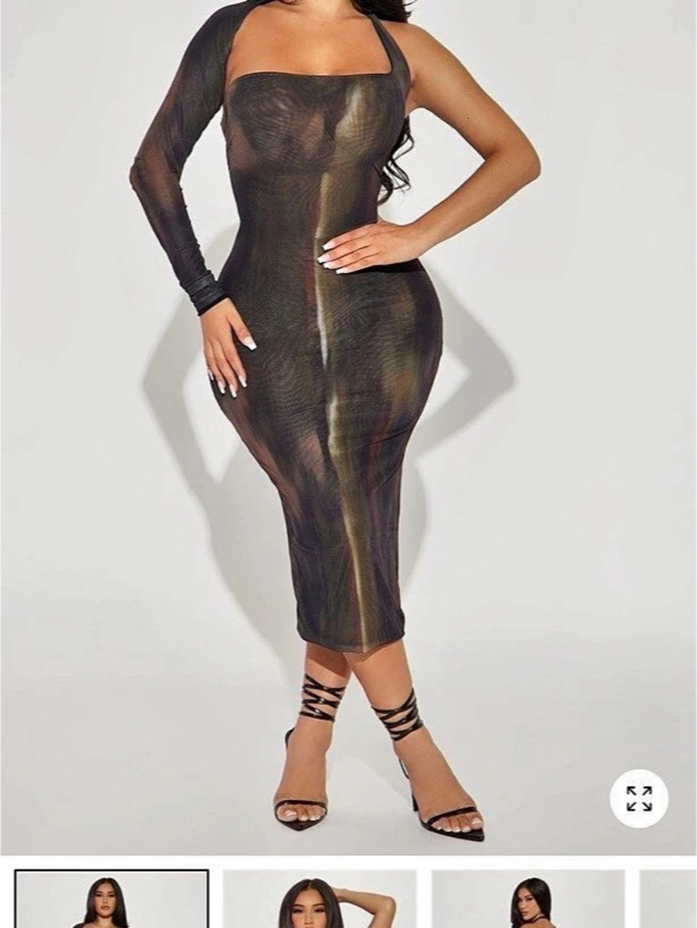 Fashion Nova Adeline Metallic Midi Dress in Black & Brown
